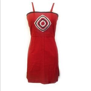 Red Spaghetti Strap Dress with Geometric Knit Detail